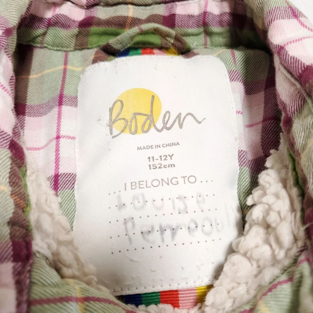 Boden Plaid Sherpa Lined Button Jacket 11-12Y
